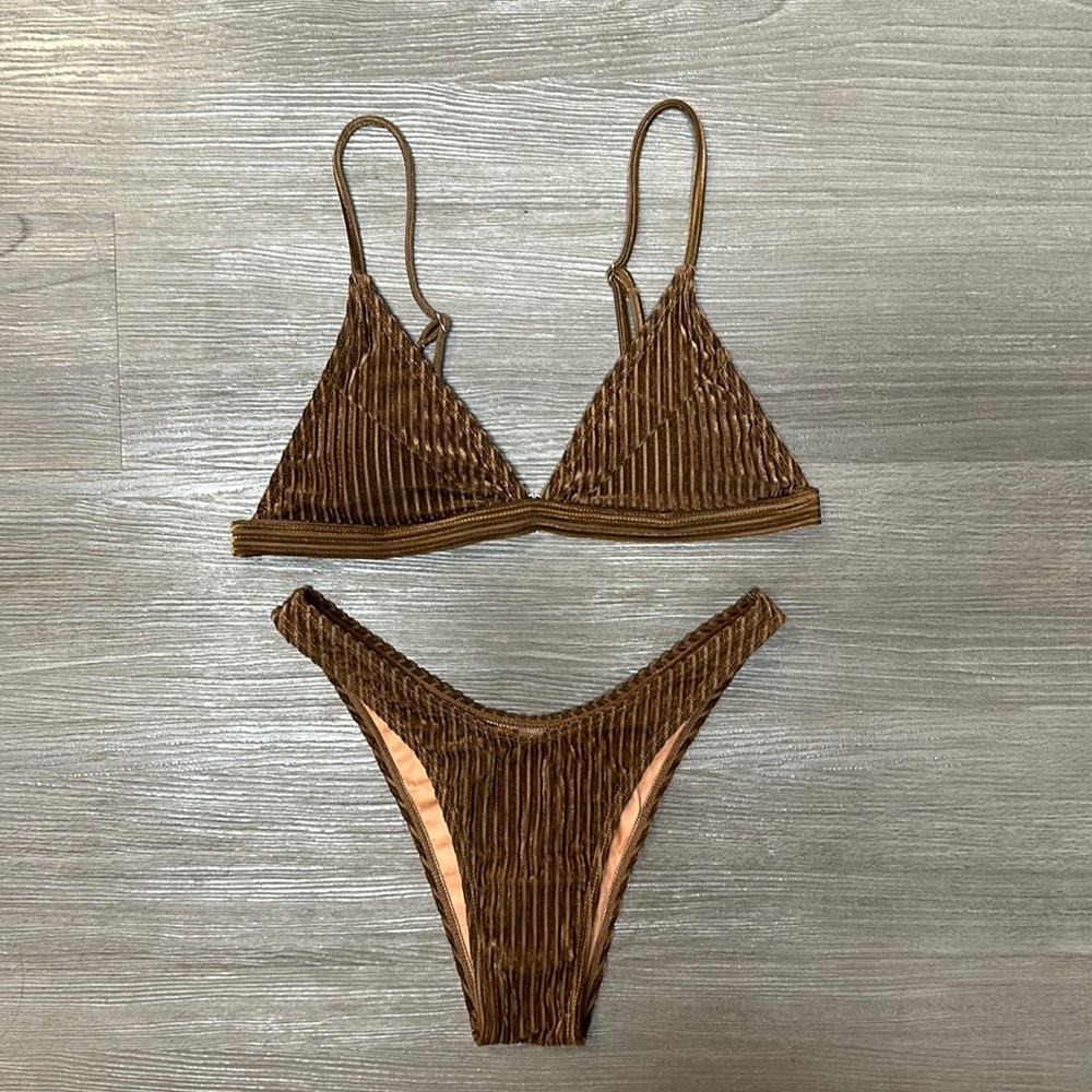Brown velvet ribbed bikini